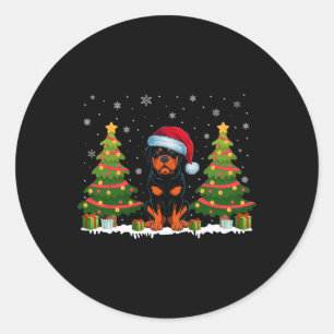 Xmas Tree Lights Rottweiler Dog Santa Hat Christma Classic Round Sticker