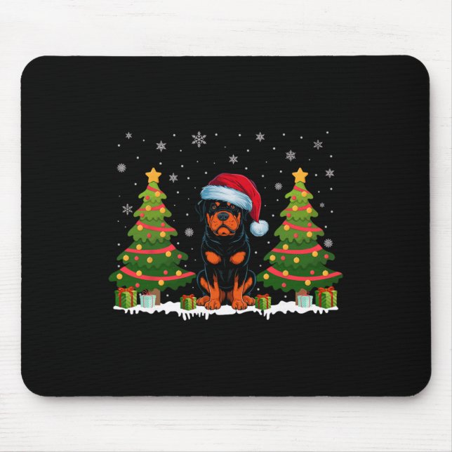 Xmas Tree Lights Rottweiler Dog Santa Hat Christma Mouse Mat (Front)