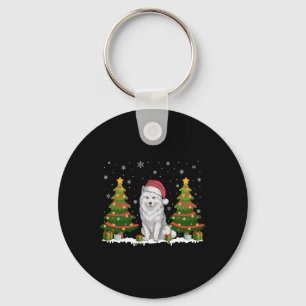Xmas Tree Lights Samoyed Dog Santa Hat Christmas S Key Ring