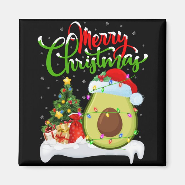 Xmas Tree Lights Santa Hat Avocado Fruit Christmas Magnet (Front)