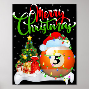 Xmas Tree Lights Santa Hat Billiards Christmas T S Poster