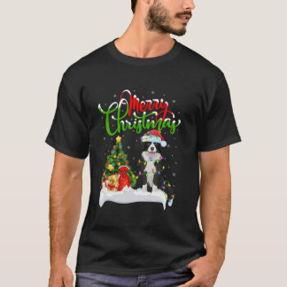 Xmas Tree Lights Santa Hat Border Collie Dog Chris T-Shirt