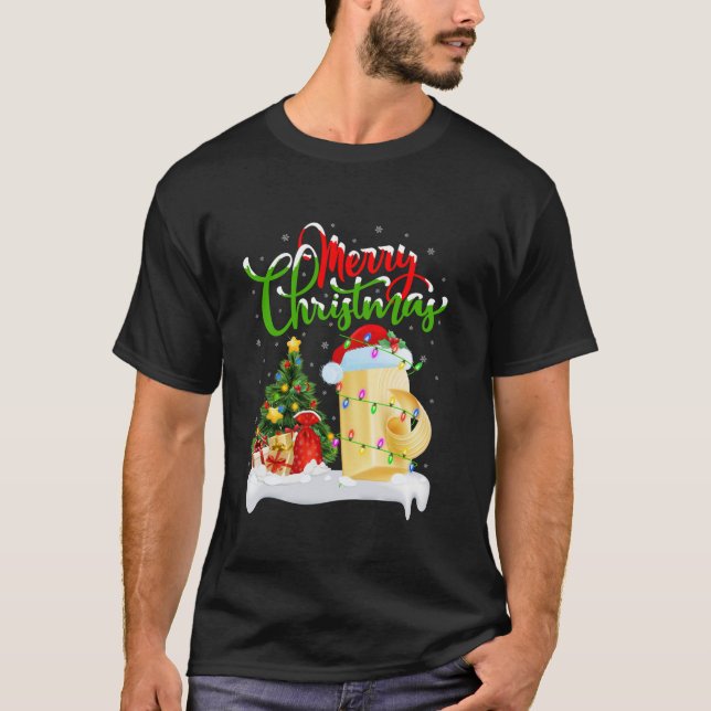 Xmas Tree Lights Santa Hat Fast Food Butter Christ T-Shirt (Front)