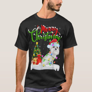 Xmas Tree Lights Santa Hat Maltese Dog Christmas T T-Shirt