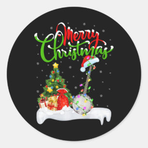 Xmas Tree Lights Santa Hat Musical Banjo Christmas Classic Round Sticker