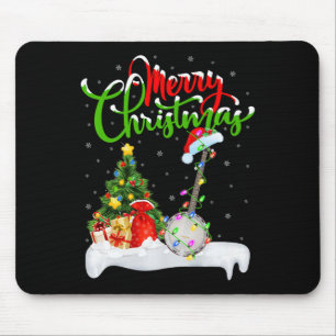 Xmas Tree Lights Santa Hat Musical Banjo Christmas Mouse Mat