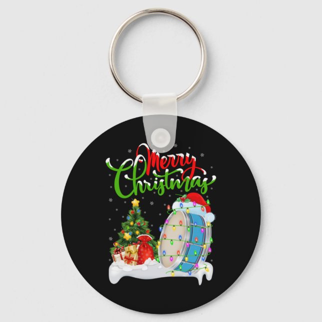 Xmas Tree Lights Santa Hat Musical Drum Christmas  Key Ring (Front)