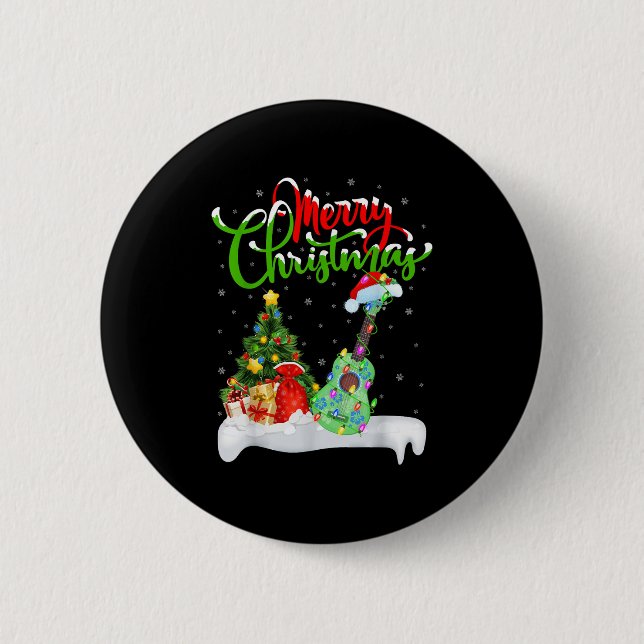Xmas Tree Lights Santa Hat Musical Ukulele Guitar  6 Cm Round Badge (Front)