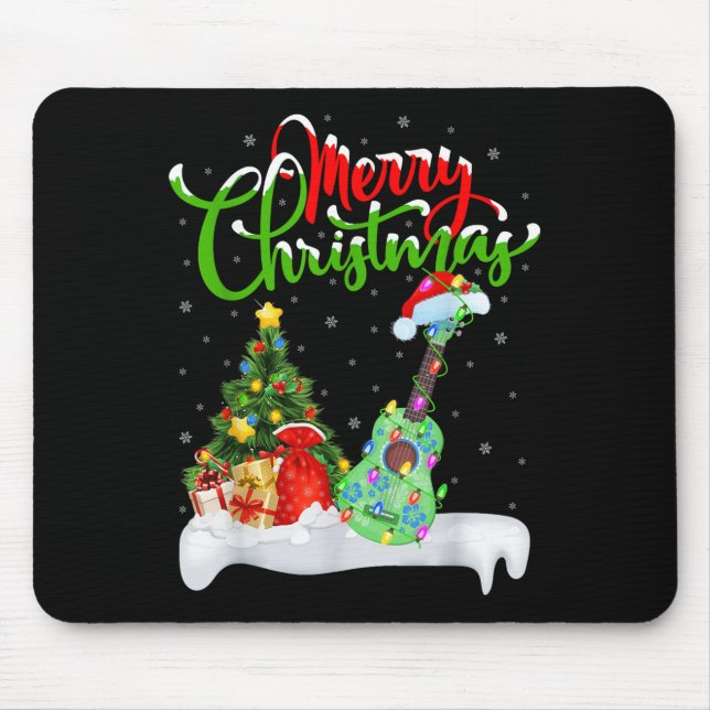 Xmas Tree Lights Santa Hat Musical Ukulele Guitar  Mouse Mat (Front)