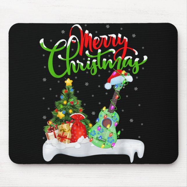 Xmas Tree Lights Santa Hat Musical Ukulele Guitar  Mouse Mat (Front)