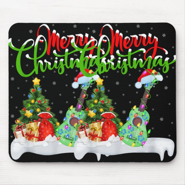 Xmas Tree Lights Santa Hat Musical Ukulele Guitar  Mouse Mat (Front)