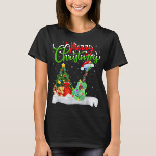 Xmas Tree Lights Santa Hat Musical Ukulele Guitar T-Shirt