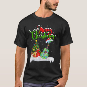 Xmas Tree Lights Santa Hat Musical Ukulele Guitar  T-Shirt