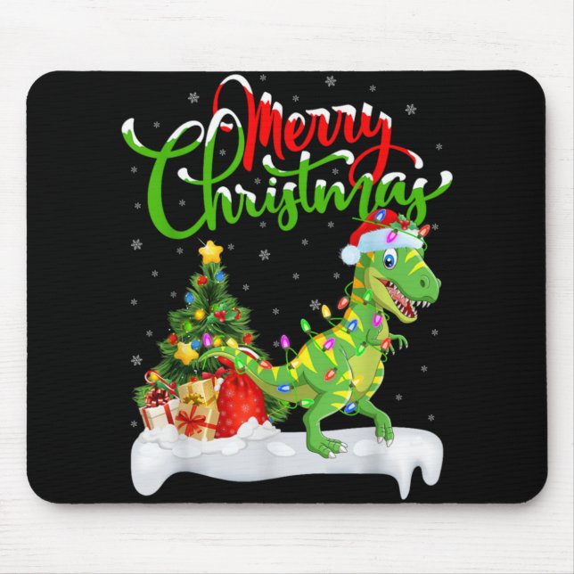 Xmas Tree Lights Santa Hat T Rex Dinosaur Christma Mouse Mat (Front)