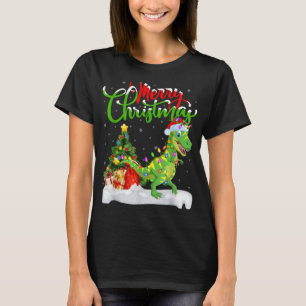 Xmas Tree Lights Santa Hat T Rex Dinosaur Christma T-Shirt