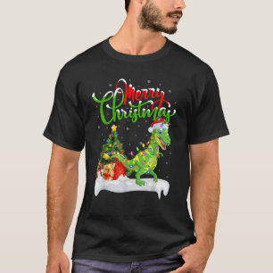 Xmas Tree Lights Santa Hat T Rex Dinosaur Christma T-Shirt