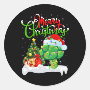 Xmas Tree Lights Santa Hat Vegetable Broccoli Chri Classic Round Sticker