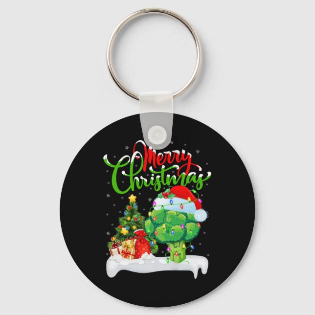 Xmas Tree Lights Santa Hat Vegetable Broccoli Chri Key Ring (Front)