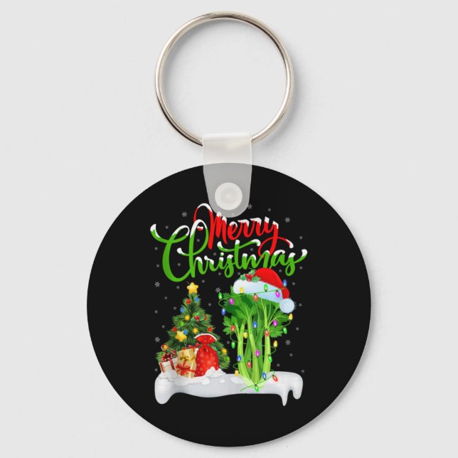 Xmas Tree Lights Santa Hat Vegetable Celery Christ Key Ring (Front)