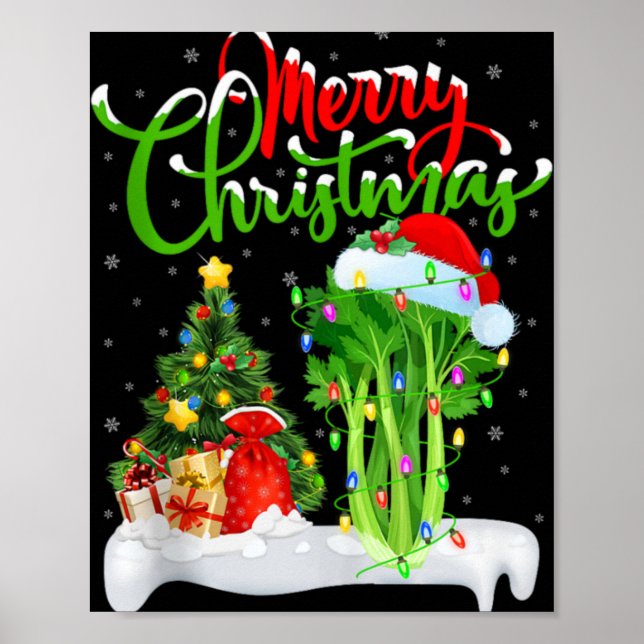 Xmas Tree Lights Santa Hat Vegetable Celery Christ Poster (Front)