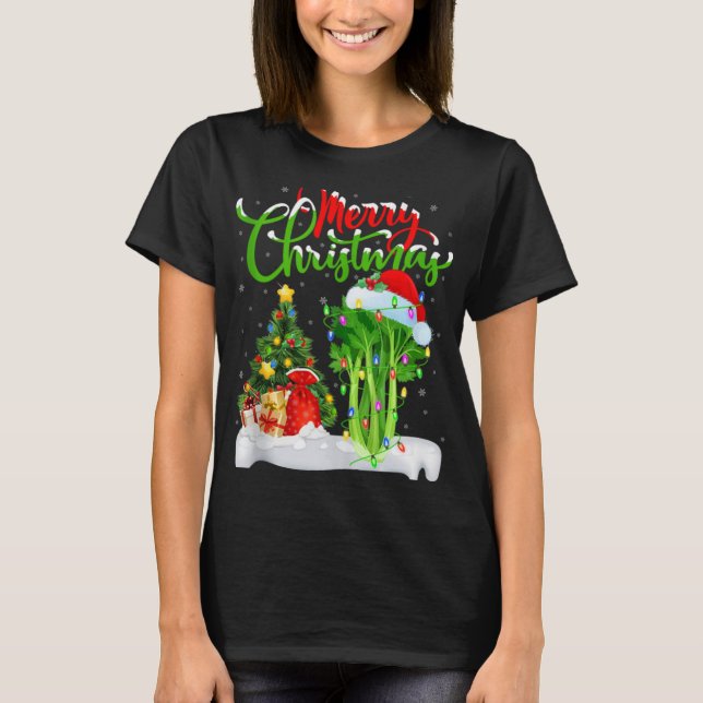 Xmas Tree Lights Santa Hat Vegetable Celery Christ T-Shirt (Front)
