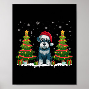 Xmas Tree Lights Schnauzer Dog Santa Hat Christmas Poster