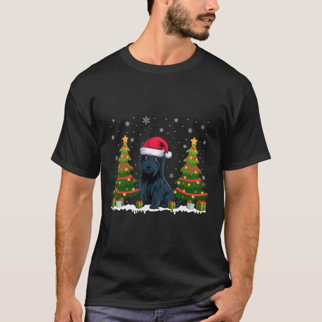 Xmas Tree Lights Scottie Dog Santa Hat Christmas S T-Shirt (Front)