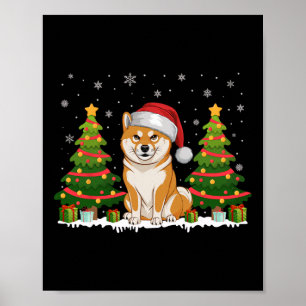 Xmas Tree Lights Shiba Inu Dog Santa Hat Christmas Poster