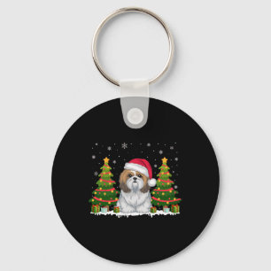 Xmas Tree Lights Shih Tzu Dog Santa Hat Christmas Key Ring