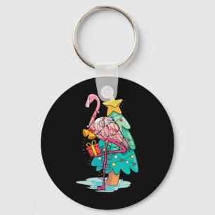 Xmas Tree Lights Tropical Flamingo Animal Christma Key Ring