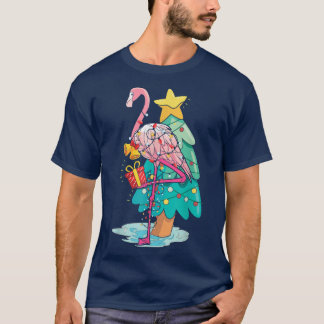 Xmas Tree Lights Tropical Flamingo Animal Christma T-Shirt