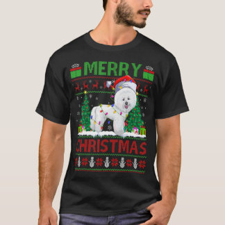 Xmas Tree Lights Ugly Santa Bichon Frise Dog Chris T-Shirt