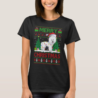 Xmas Tree Lights Ugly Santa Bichon Frise Dog Chris T-Shirt