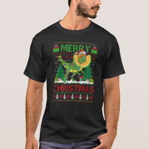 Xmas Tree Lights Ugly Santa Dilophosaurus Dinosaur T-Shirt
