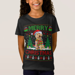 Xmas Tree Lights Ugly Santa Labradoodle Dog Christ T-Shirt