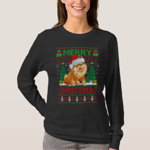 Xmas Tree Lights Ugly Santa Pomeranian Dog Christm T-Shirt