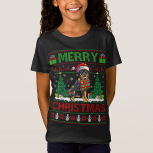 Xmas Tree Lights Ugly Santa Rottweiler Dog Christm T-Shirt