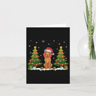 Xmas Tree Lights Vizsla Dog Santa Hat Christmas Sw Card
