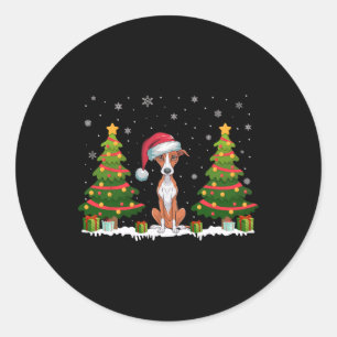 Xmas Tree Lights Whippet Dog Santa Hat Christmas S Classic Round Sticker