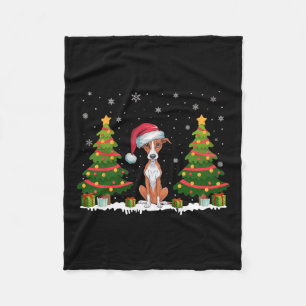 Xmas Tree Lights Whippet Dog Santa Hat Christmas S Fleece Blanket