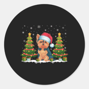 Xmas Tree Lights Yorkie Dog Santa Hat Christmas Sw Classic Round Sticker