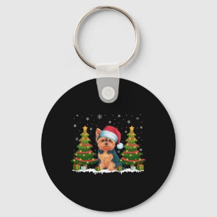 Xmas Tree Lights Yorkie Dog Santa Hat Christmas Sw Key Ring