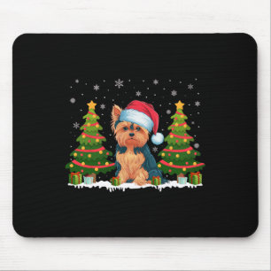 Xmas Tree Lights Yorkie Dog Santa Hat Christmas Sw Mouse Mat