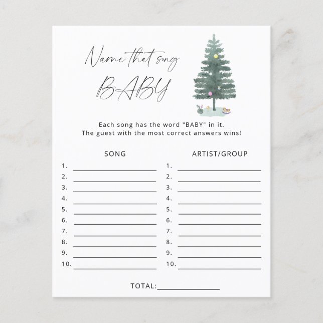Xmas tree - Name that song baby shower game (Front)