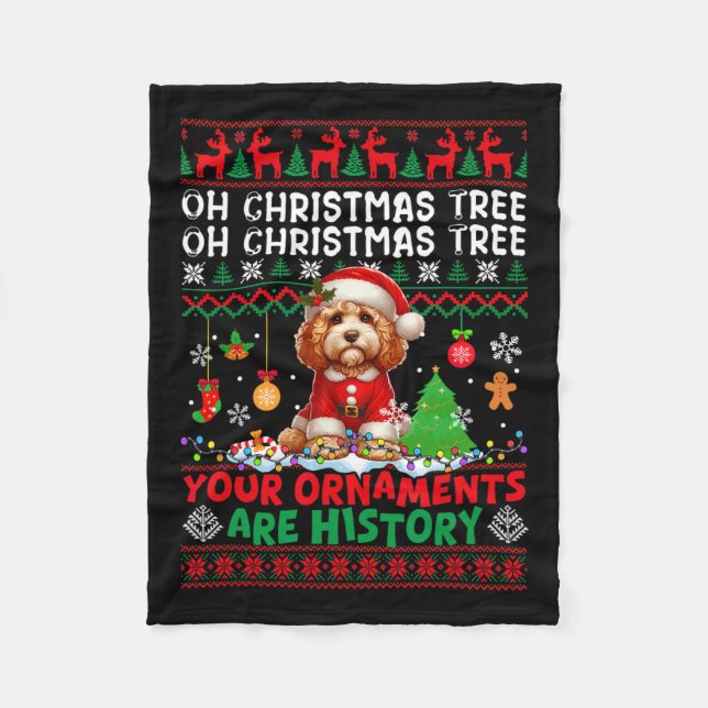 Xmas Tree Ornaments Are History Sweater Santa Apoo Fleece Blanket (Front)