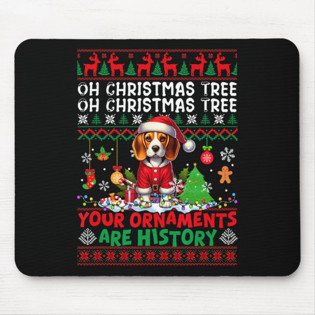 Xmas Tree Ornaments Are History Sweater Santa Beag Mouse Mat (Front)