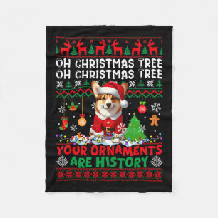 Xmas Tree Ornaments Are History Sweater Santa Corg Fleece Blanket