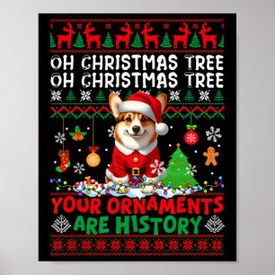 Xmas Tree Ornaments Are History Sweater Santa Corg Poster
