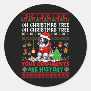 Xmas Tree Ornaments Are History Sweater Santa Land Classic Round Sticker