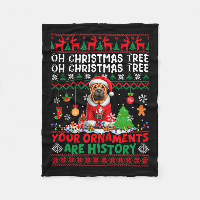 Xmas Tree Ornaments Are History Sweater Santa Shar Fleece Blanket (Front)
